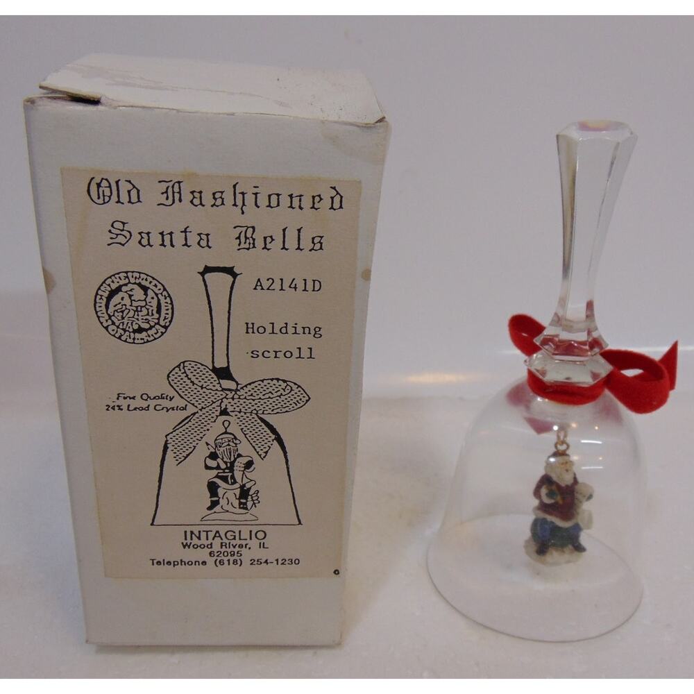 Old Fashioned Santa Bell Crystal Intaglio Holding Scroll A2141D Collectible Rare